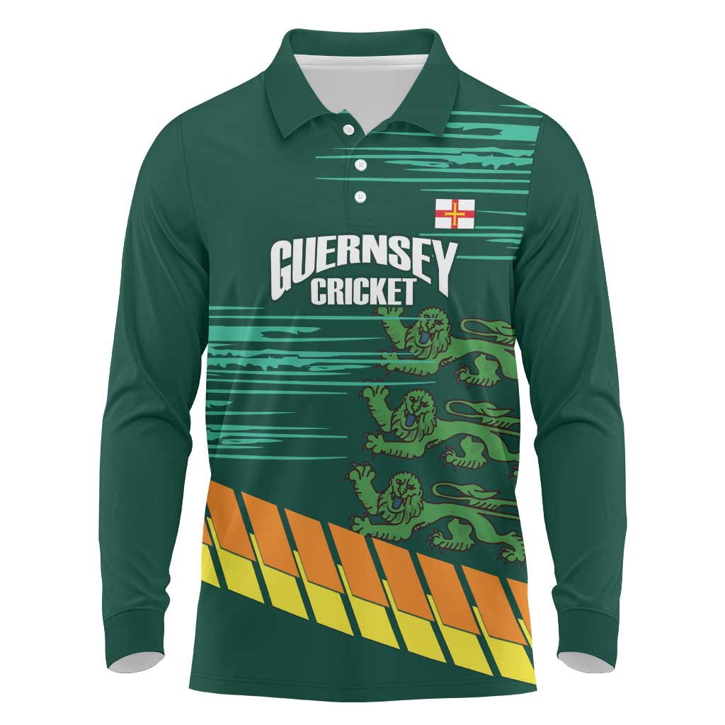 Custom Guernsey Cricket Long Sleeve Polo Shirt Go Champions - Wonder Print Shop