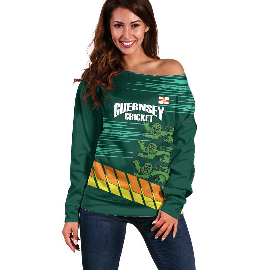 Custom Guernsey Cricket Off Shoulder Sweater Go Champions - Wonder Print Shop
