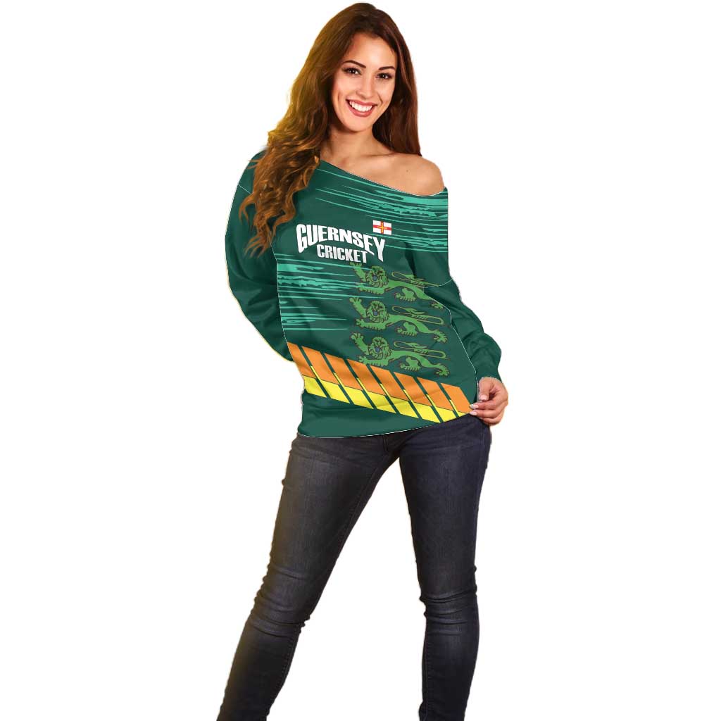 Custom Guernsey Cricket Off Shoulder Sweater Go Champions - Wonder Print Shop