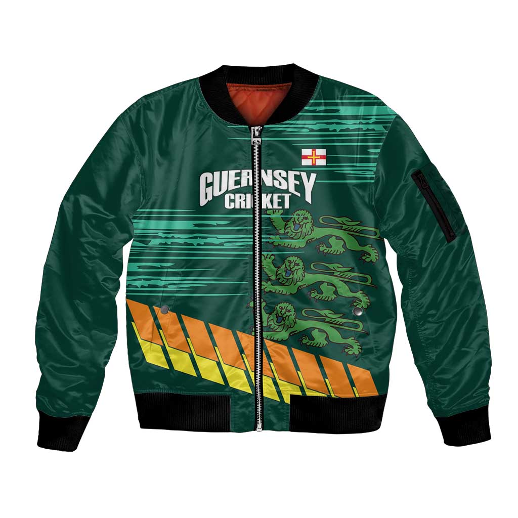 Custom Guernsey Cricket Sleeve Zip Bomber Jacket Go Champions - Wonder Print Shop