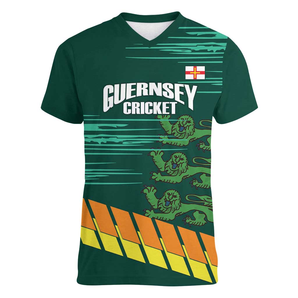 Custom Guernsey Cricket Women V-Neck T-Shirt Go Champions - Wonder Print Shop