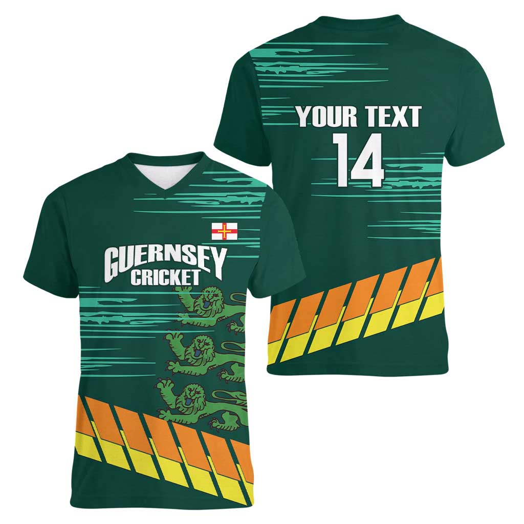 Custom Guernsey Cricket Women V-Neck T-Shirt Go Champions - Wonder Print Shop