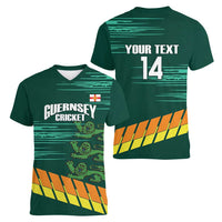 Custom Guernsey Cricket Women V-Neck T-Shirt Go Champions - Wonder Print Shop