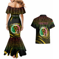 Personalised Vanuatu Couples Matching Mermaid Dress And Hawaiian Shirt Yumi 43 Hapi Independens Dei Black Version - Wonder Print Shop