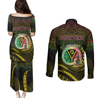 Personalised Vanuatu Couples Matching Puletasi Dress and Long Sleeve Button Shirts Yumi 43 Hapi Independens Dei Black Version - Wonder Print Shop