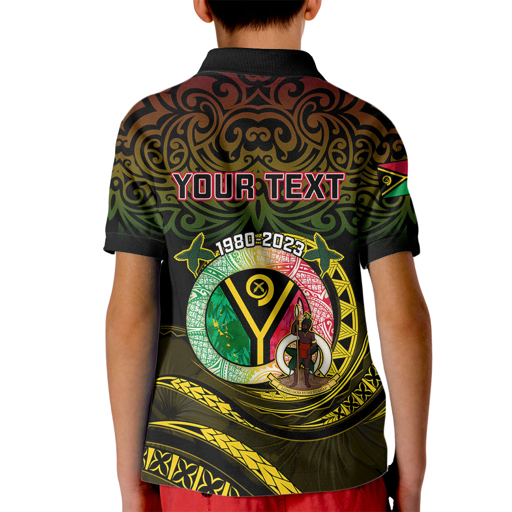 Personalised Vanuatu Kid Polo Shirt Yumi 43 Hapi Independens Dei Black Version - Wonder Print Shop