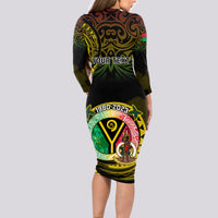 Personalised Vanuatu Long Sleeve Bodycon Dress Yumi 43 Hapi Independens Dei Black Version - Wonder Print Shop