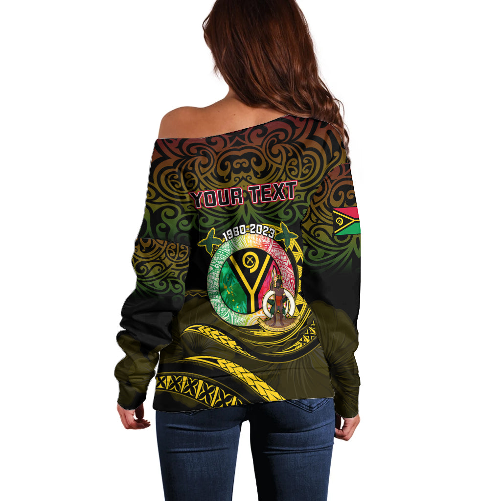 Personalised Vanuatu Off Shoulder Sweater Yumi 43 Hapi Independens Dei Black Version - Wonder Print Shop