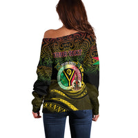 Personalised Vanuatu Off Shoulder Sweater Yumi 43 Hapi Independens Dei Black Version - Wonder Print Shop