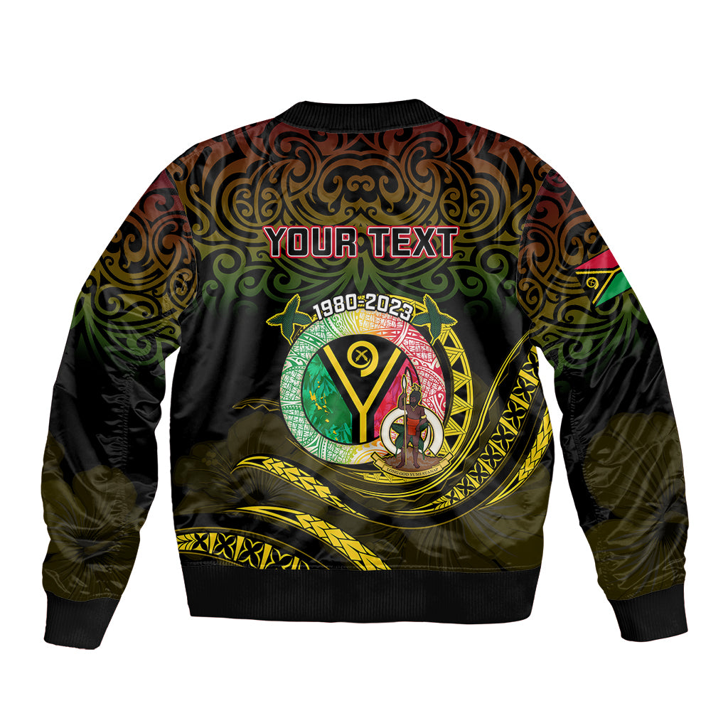 Personalised Vanuatu Sleeve Zip Bomber Jacket Yumi 43 Hapi Independens Dei Black Version - Wonder Print Shop