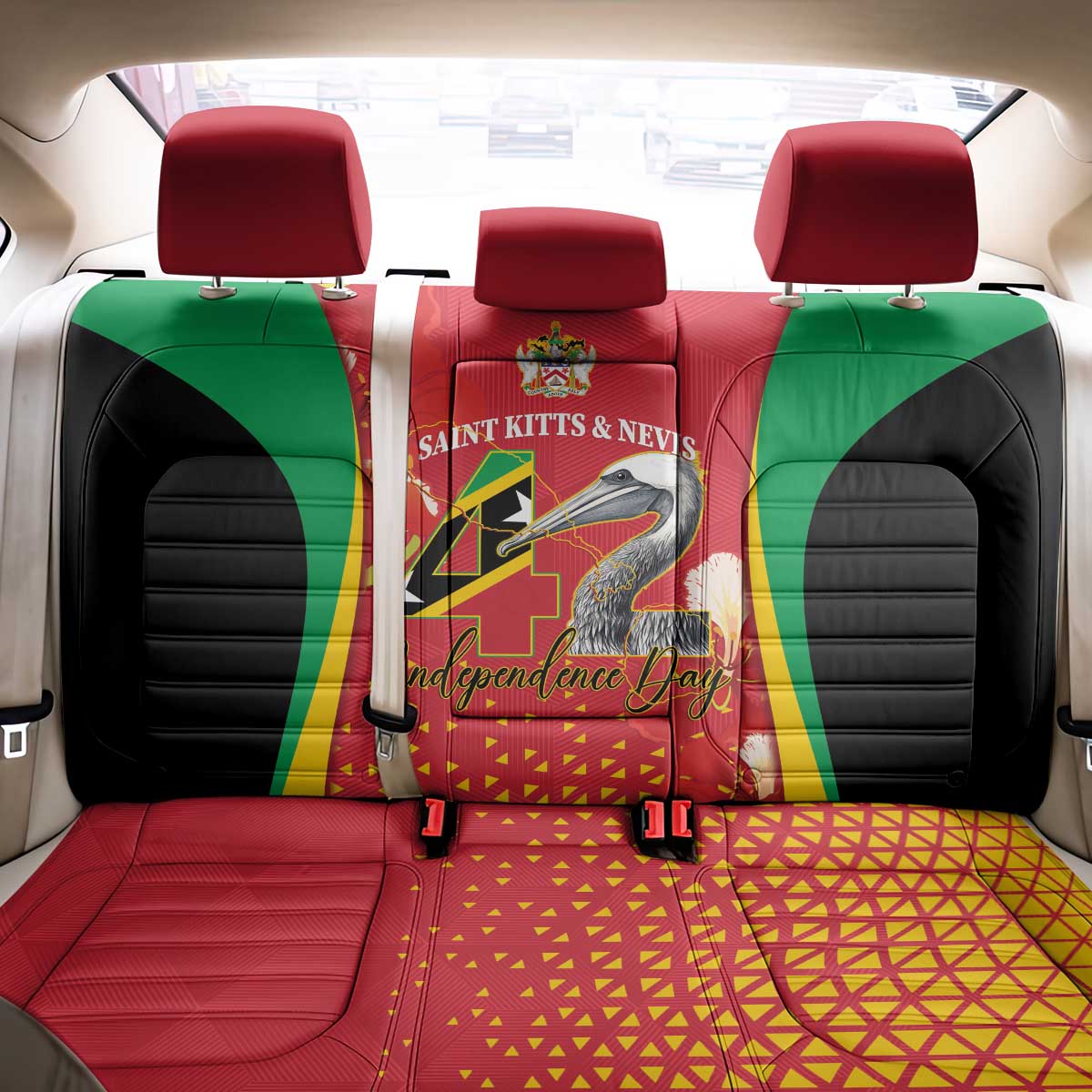Saint Kitts and Nevis Back Car Seat Cover Pelican 42nd Independence Anniversary - Wonder Print Shop