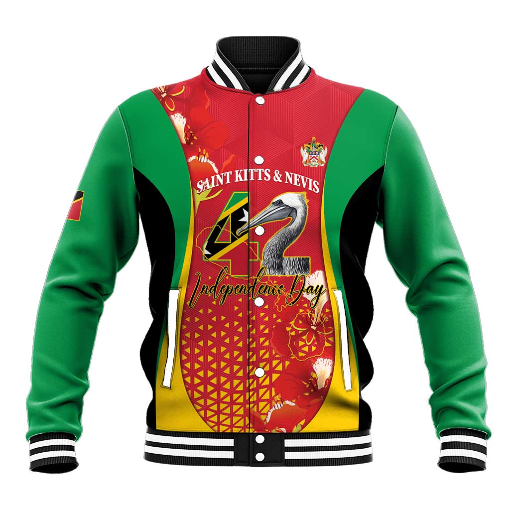 Personalized Saint Kitts and Nevis Baseball Jacket Pelican 42nd Independence Anniversary - Wonder Print Shop