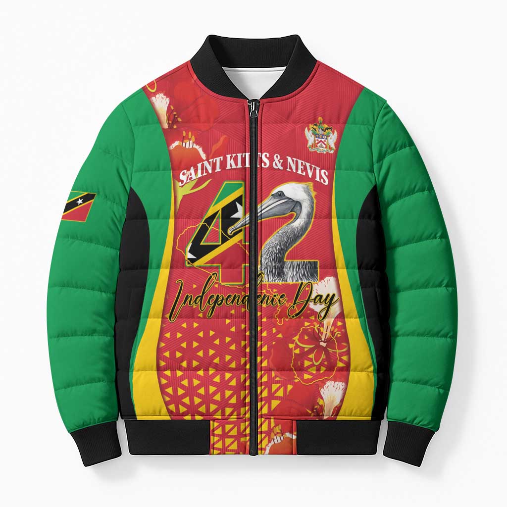 Personalized Saint Kitts and Nevis Bomber Puffer Jacket Pelican 42nd Independence Anniversary - Wonder Print Shop