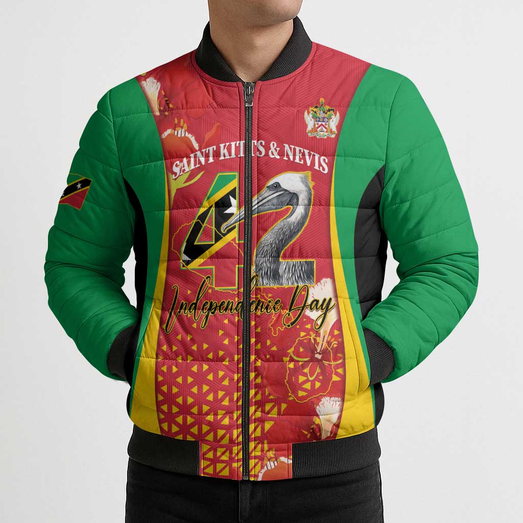 Personalized Saint Kitts and Nevis Bomber Puffer Jacket Pelican 42nd Independence Anniversary - Wonder Print Shop
