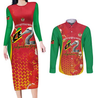 Personalized Saint Kitts and Nevis Couples Matching Long Sleeve Bodycon Dress and Long Sleeve Button Shirt Pelican 42nd Independence Anniversary - Wonder Print Shop