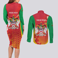 Personalized Saint Kitts and Nevis Couples Matching Long Sleeve Bodycon Dress and Long Sleeve Button Shirt Pelican 42nd Independence Anniversary - Wonder Print Shop
