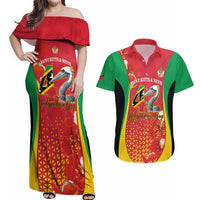 Personalized Saint Kitts and Nevis Couples Matching Off Shoulder Maxi Dress and Hawaiian Shirt Pelican 42nd Independence Anniversary - Wonder Print Shop