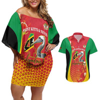 Personalized Saint Kitts and Nevis Couples Matching Off Shoulder Short Dress and Hawaiian Shirt Pelican 42nd Independence Anniversary - Wonder Print Shop
