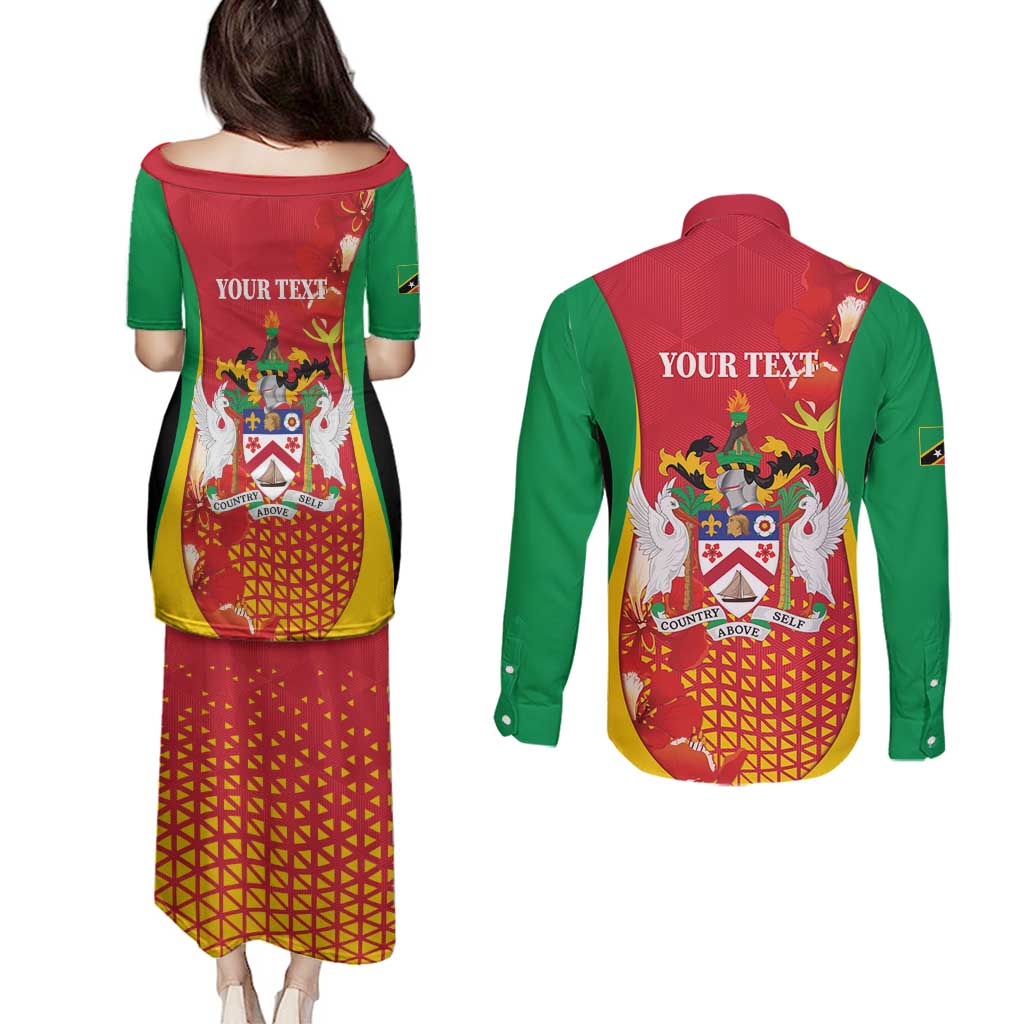 Personalized Saint Kitts and Nevis Couples Matching Puletasi and Long Sleeve Button Shirt Pelican 42nd Independence Anniversary - Wonder Print Shop