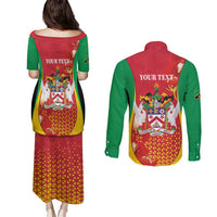 Personalized Saint Kitts and Nevis Couples Matching Puletasi and Long Sleeve Button Shirt Pelican 42nd Independence Anniversary - Wonder Print Shop