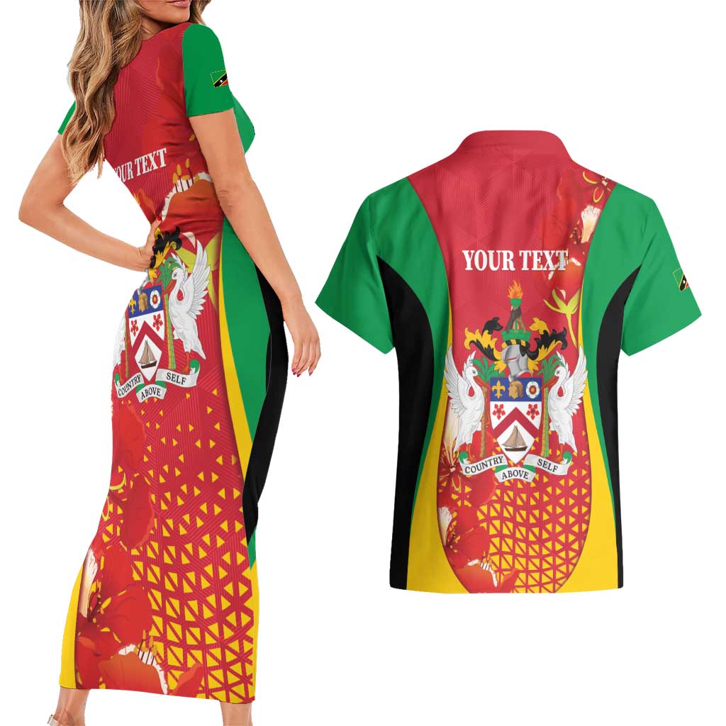 Personalized Saint Kitts and Nevis Couples Matching Short Sleeve Bodycon Dress and Hawaiian Shirt Pelican 42nd Independence Anniversary - Wonder Print Shop