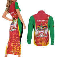 Personalized Saint Kitts and Nevis Couples Matching Short Sleeve Bodycon Dress and Long Sleeve Button Shirt Pelican 42nd Independence Anniversary - Wonder Print Shop