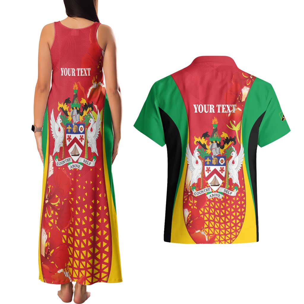 Personalized Saint Kitts and Nevis Couples Matching Tank Maxi Dress and Hawaiian Shirt Pelican 42nd Independence Anniversary - Wonder Print Shop