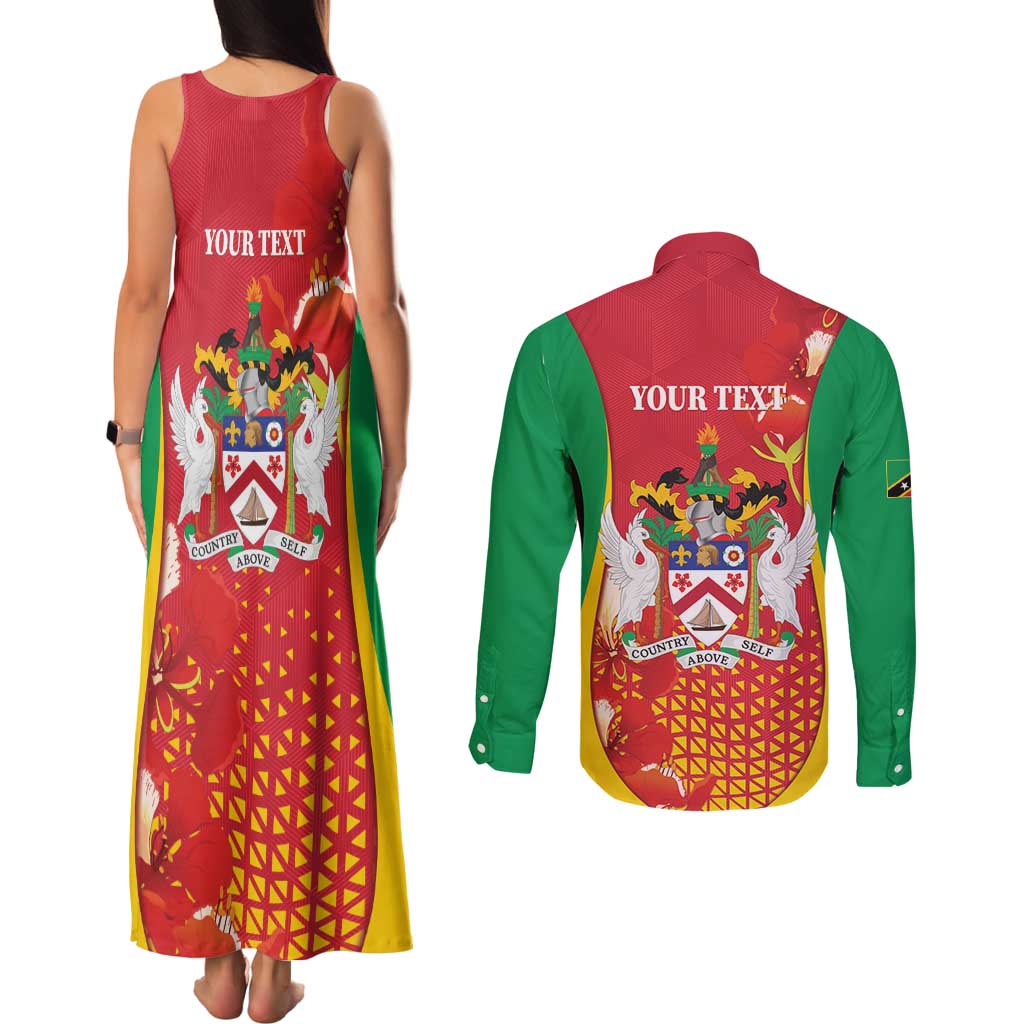 Personalized Saint Kitts and Nevis Couples Matching Tank Maxi Dress and Long Sleeve Button Shirt Pelican 42nd Independence Anniversary - Wonder Print Shop