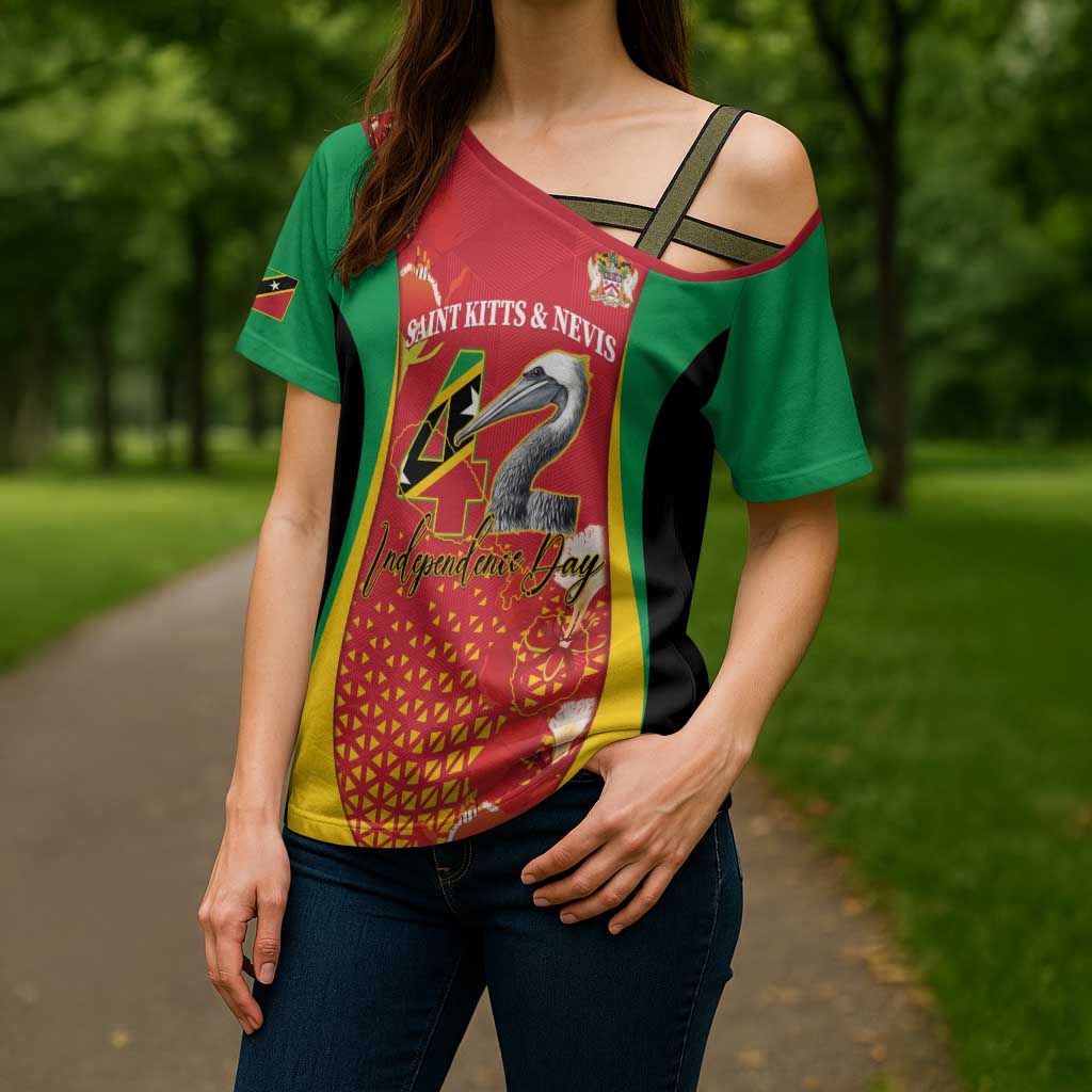 Personalized Saint Kitts and Nevis Cross Shoulder Shirt Pelican 42nd Independence Anniversary - Wonder Print Shop