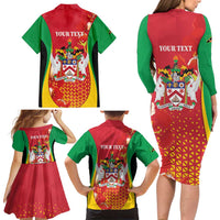 Personalized Saint Kitts and Nevis Family Matching Long Sleeve Bodycon Dress and Hawaiian Shirt Pelican 42nd Independence Anniversary - Wonder Print Shop