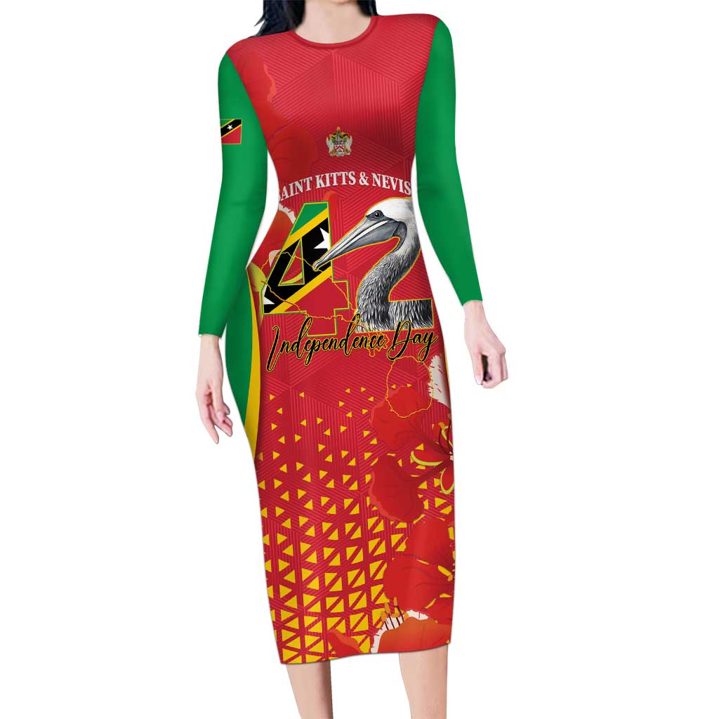 Personalized Saint Kitts and Nevis Family Matching Long Sleeve Bodycon Dress and Hawaiian Shirt Pelican 42nd Independence Anniversary - Wonder Print Shop
