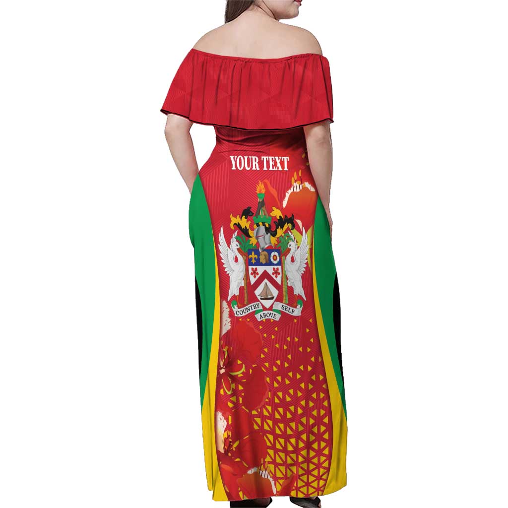 Personalized Saint Kitts and Nevis Family Matching Off Shoulder Maxi Dress and Hawaiian Shirt Pelican 42nd Independence Anniversary - Wonder Print Shop