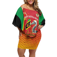 Personalized Saint Kitts and Nevis Family Matching Off Shoulder Short Dress and Hawaiian Shirt Pelican 42nd Independence Anniversary - Wonder Print Shop