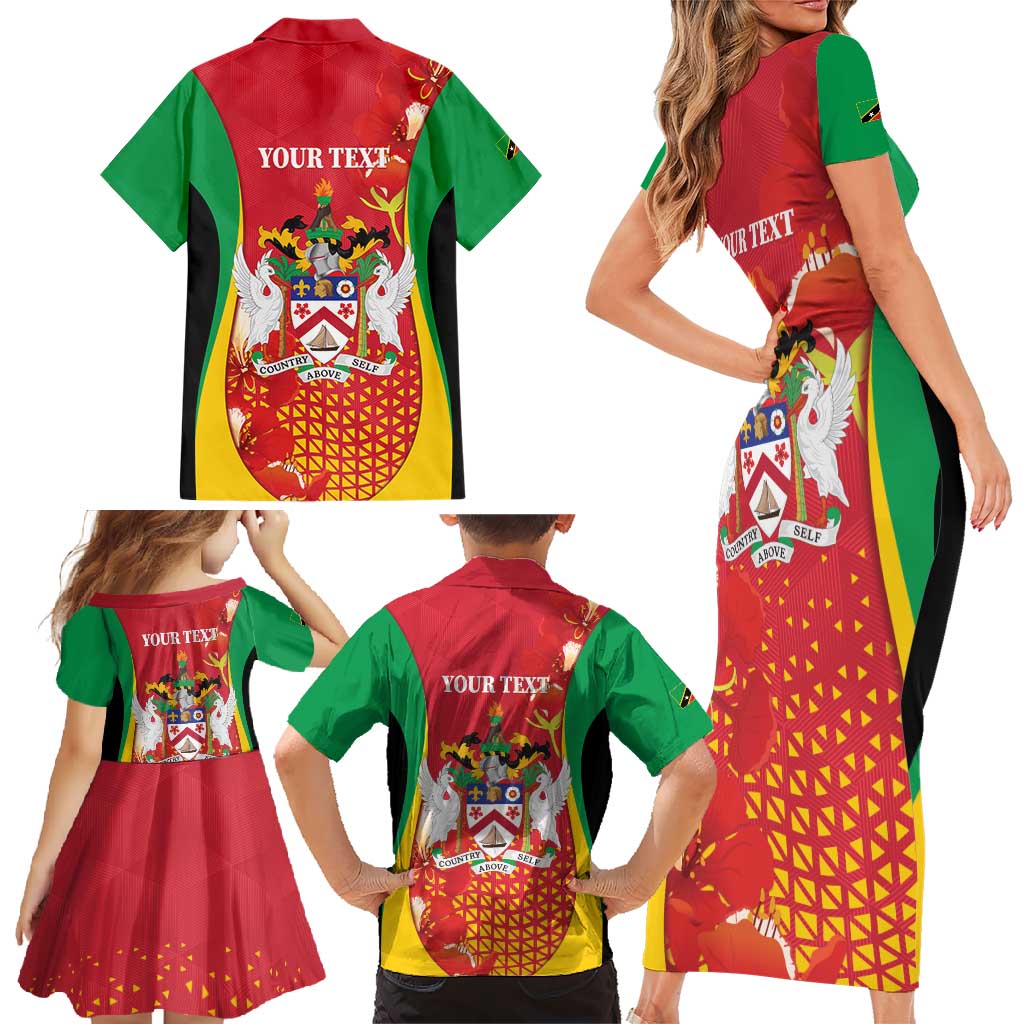 Personalized Saint Kitts and Nevis Family Matching Short Sleeve Bodycon Dress and Hawaiian Shirt Pelican 42nd Independence Anniversary - Wonder Print Shop