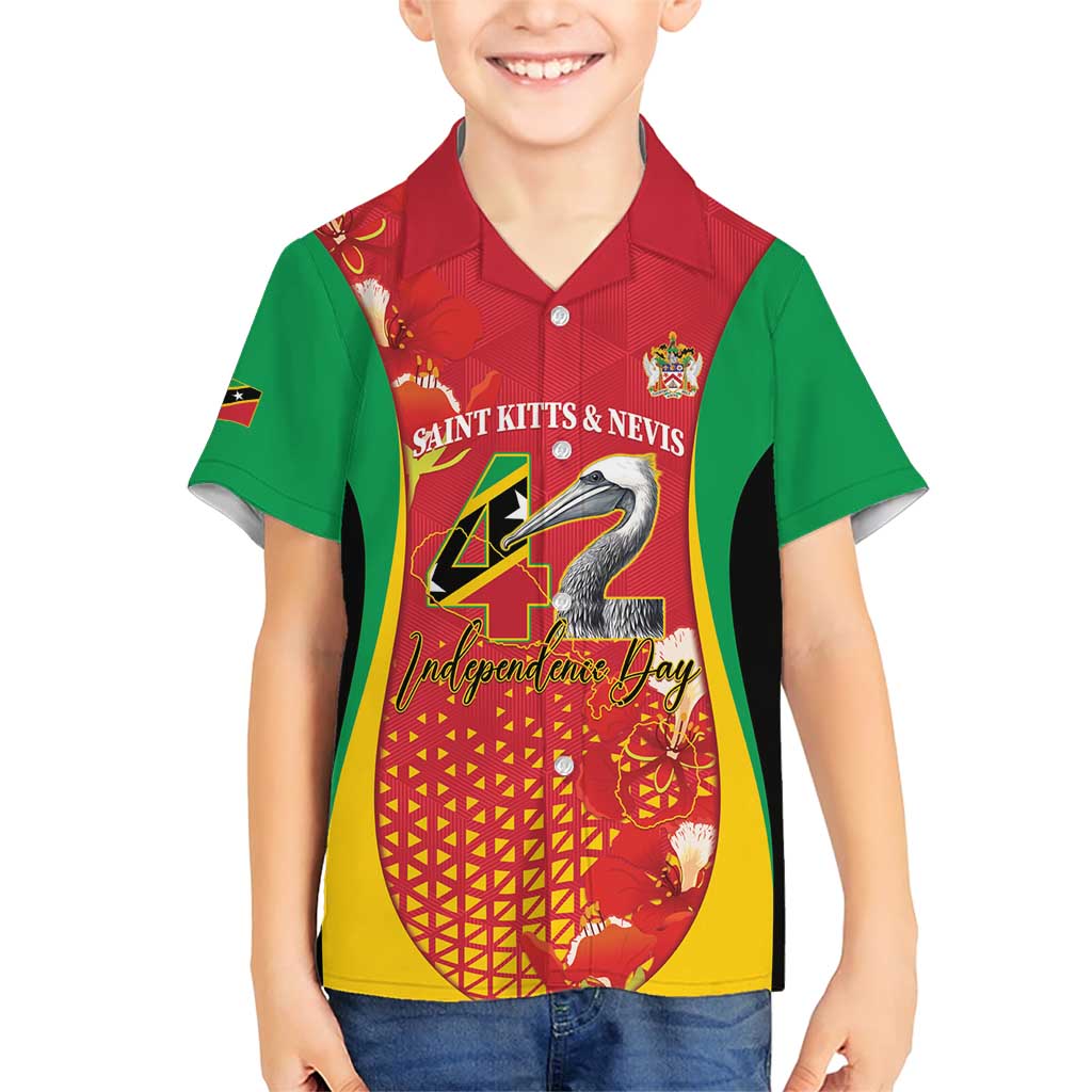 Personalized Saint Kitts and Nevis Family Matching Short Sleeve Bodycon Dress and Hawaiian Shirt Pelican 42nd Independence Anniversary - Wonder Print Shop