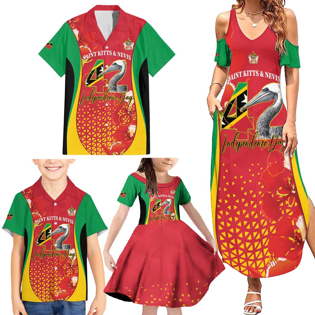 Personalized Saint Kitts and Nevis Family Matching Summer Maxi Dress and Hawaiian Shirt Pelican 42nd Independence Anniversary - Wonder Print Shop