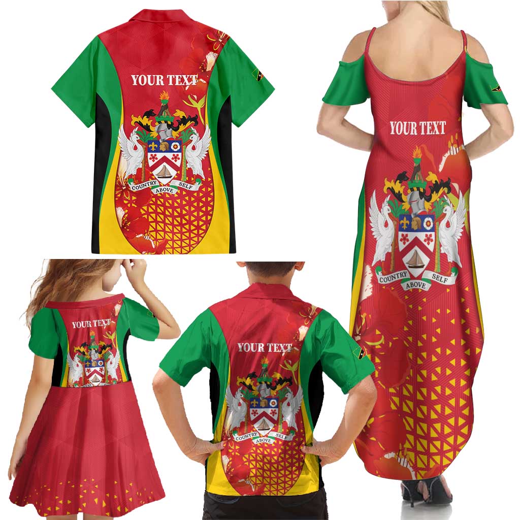 Personalized Saint Kitts and Nevis Family Matching Summer Maxi Dress and Hawaiian Shirt Pelican 42nd Independence Anniversary - Wonder Print Shop