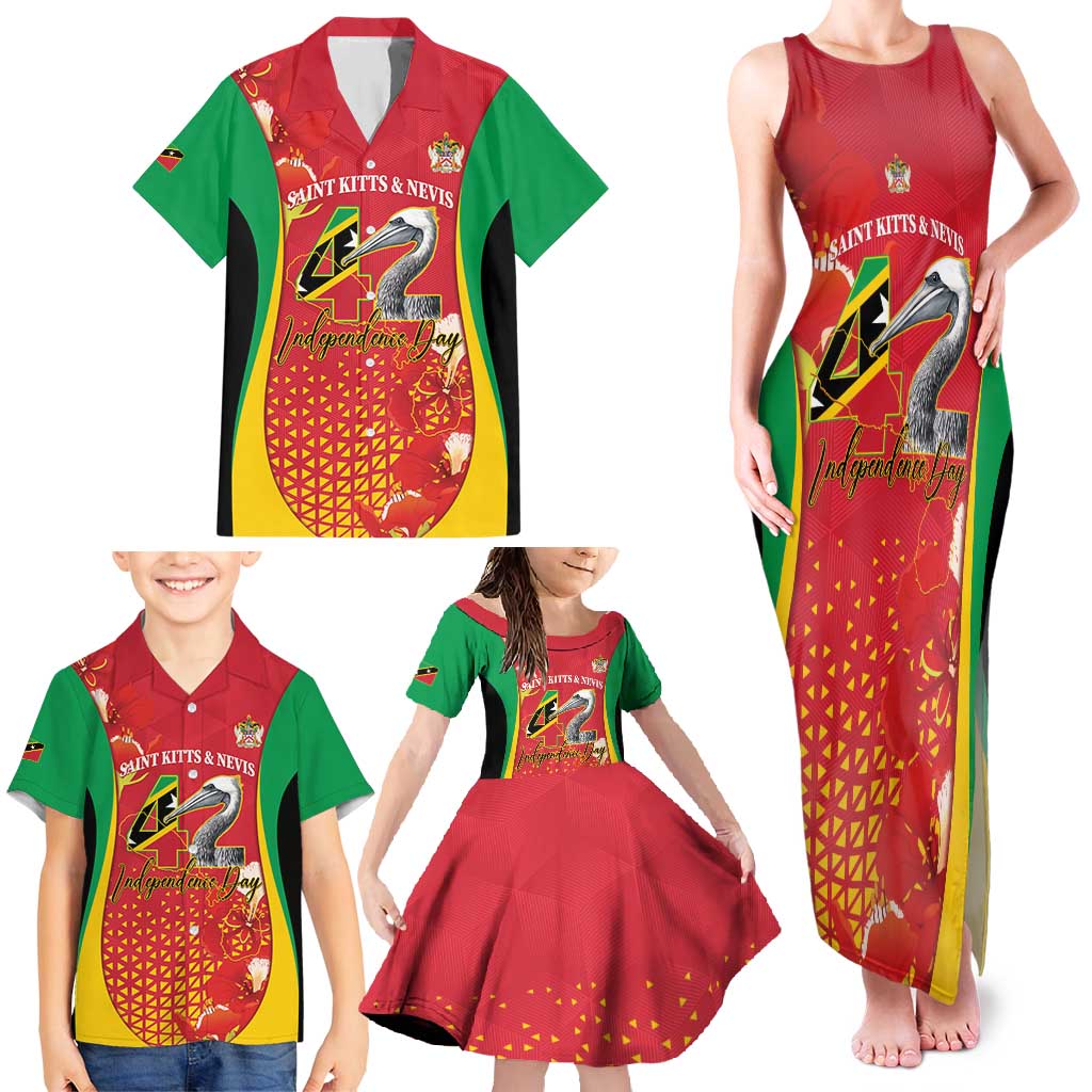 Personalized Saint Kitts and Nevis Family Matching Tank Maxi Dress and Hawaiian Shirt Pelican 42nd Independence Anniversary - Wonder Print Shop