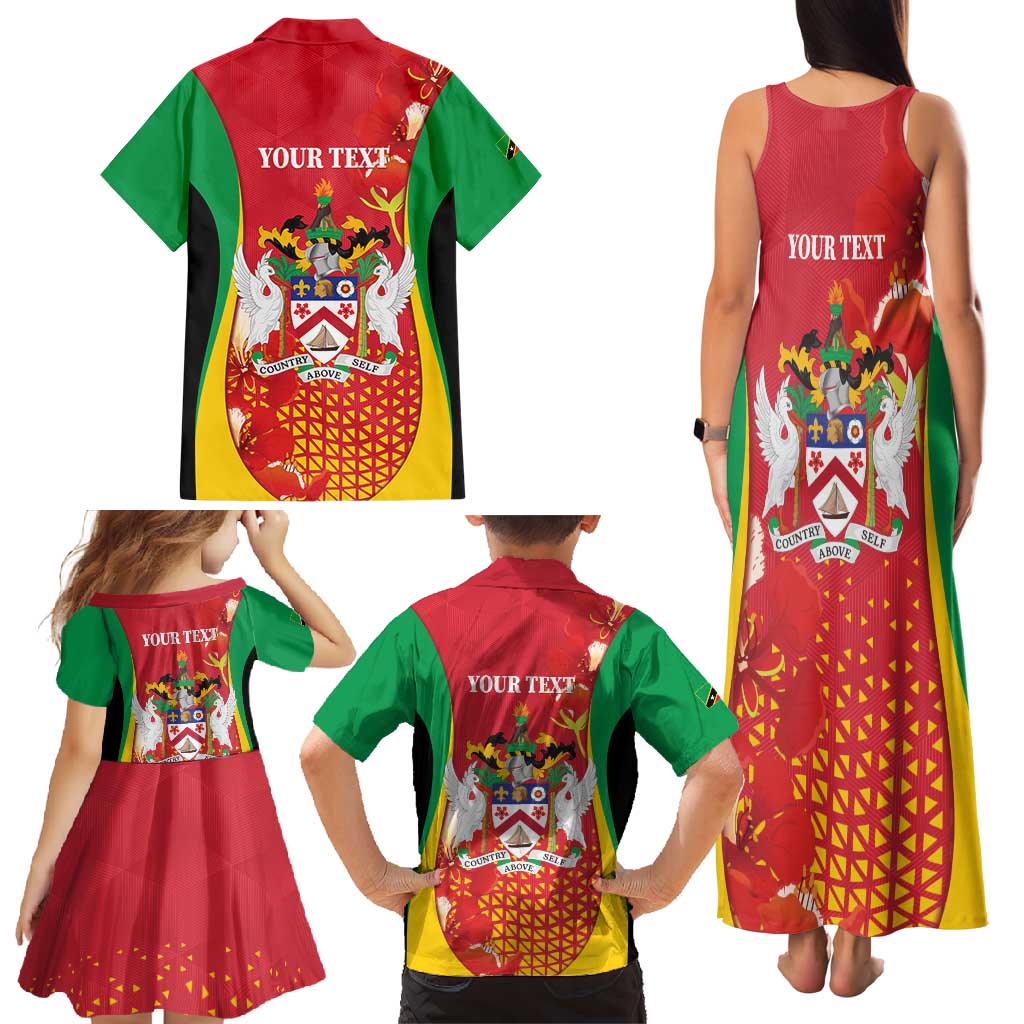 Personalized Saint Kitts and Nevis Family Matching Tank Maxi Dress and Hawaiian Shirt Pelican 42nd Independence Anniversary - Wonder Print Shop