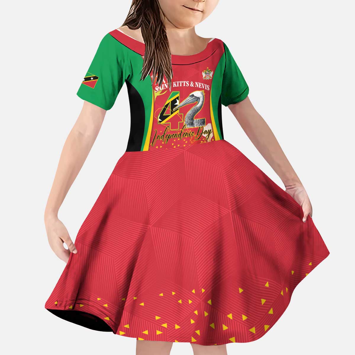 Personalized Saint Kitts and Nevis Kid Short Sleeve Dress Pelican 42nd Independence Anniversary - Wonder Print Shop