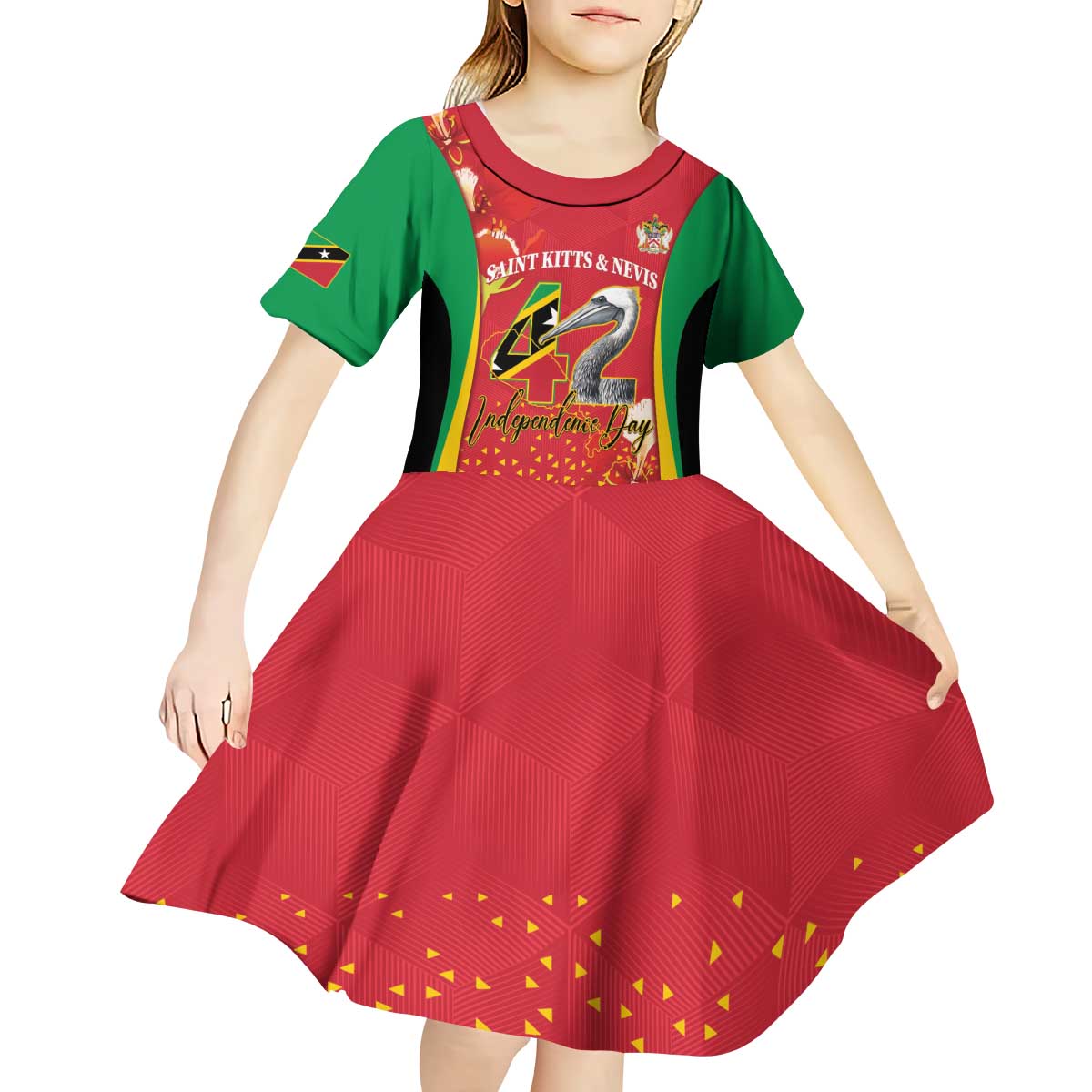 Personalized Saint Kitts and Nevis Kid Short Sleeve Dress Pelican 42nd Independence Anniversary - Wonder Print Shop