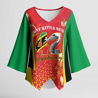 Personalized Saint Kitts and Nevis Kimono Sleeve Blouse Pelican 42nd Independence Anniversary - Wonder Print Shop