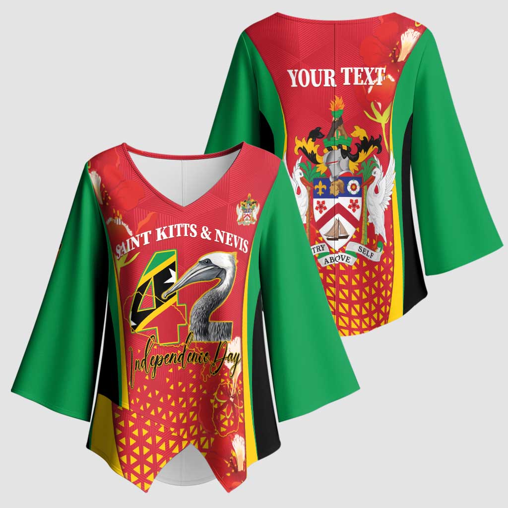 Personalized Saint Kitts and Nevis Kimono Sleeve Blouse Pelican 42nd Independence Anniversary - Wonder Print Shop