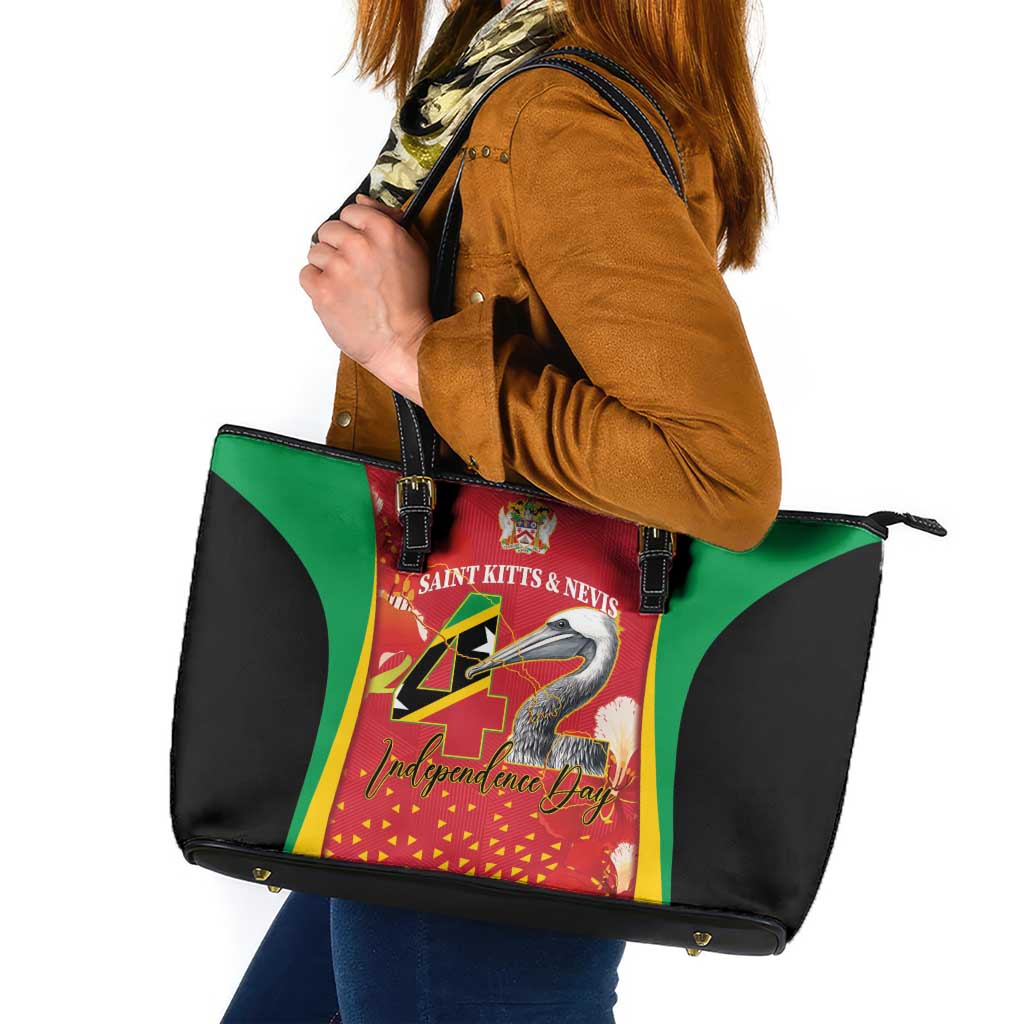 Saint Kitts and Nevis Leather Tote Bag Pelican 42nd Independence Anniversary - Wonder Print Shop