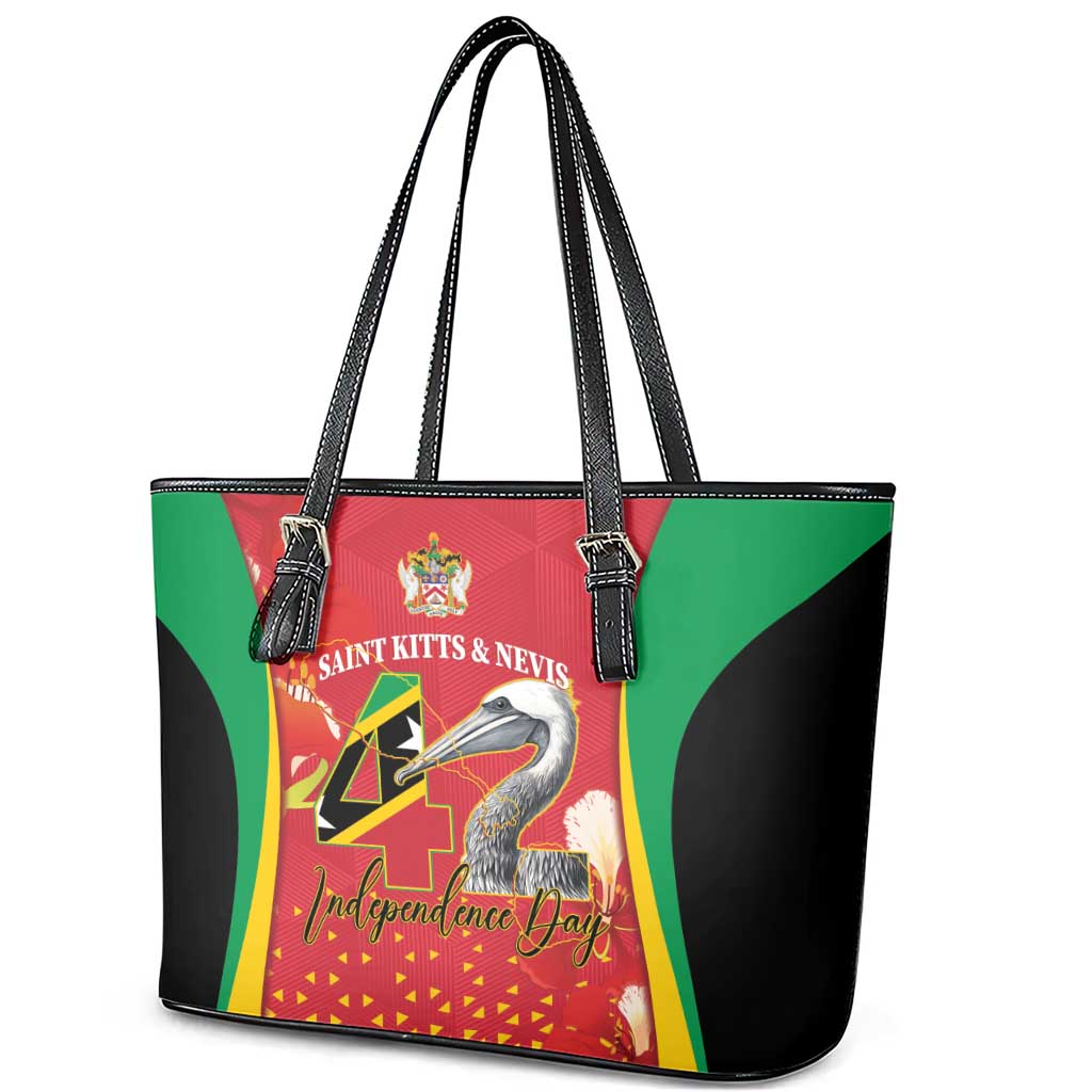 Saint Kitts and Nevis Leather Tote Bag Pelican 42nd Independence Anniversary - Wonder Print Shop