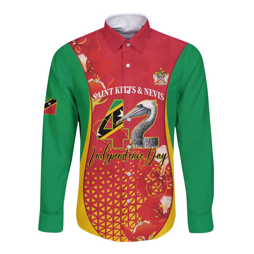 Personalized Saint Kitts and Nevis Long Sleeve Button Shirt Pelican 42nd Independence Anniversary - Wonder Print Shop