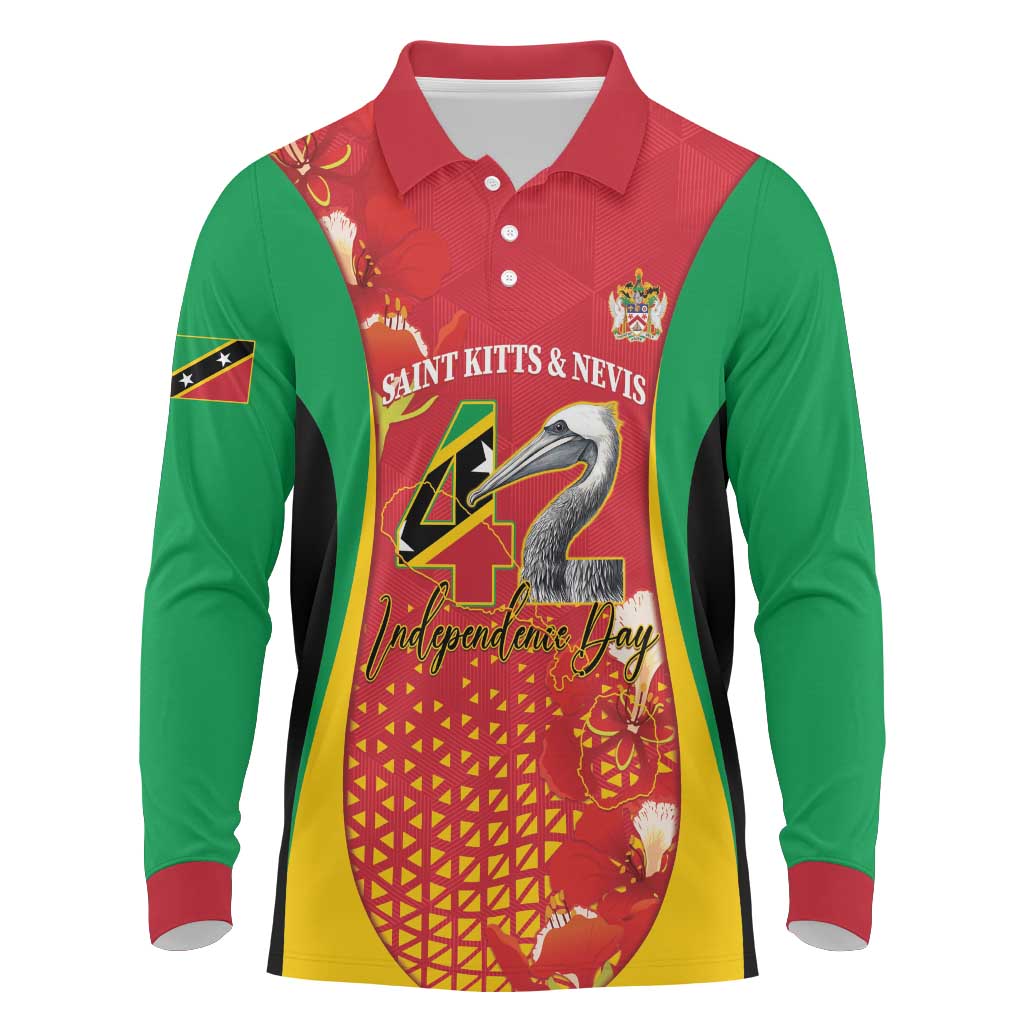 Personalized Saint Kitts and Nevis Long Sleeve Polo Shirt Pelican 42nd Independence Anniversary - Wonder Print Shop
