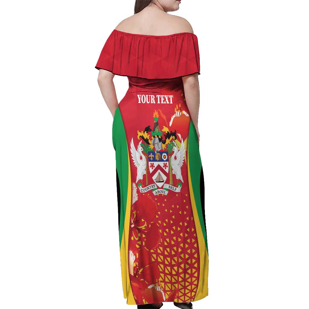 Personalized Saint Kitts and Nevis Off Shoulder Maxi Dress Pelican 42nd Independence Anniversary - Wonder Print Shop