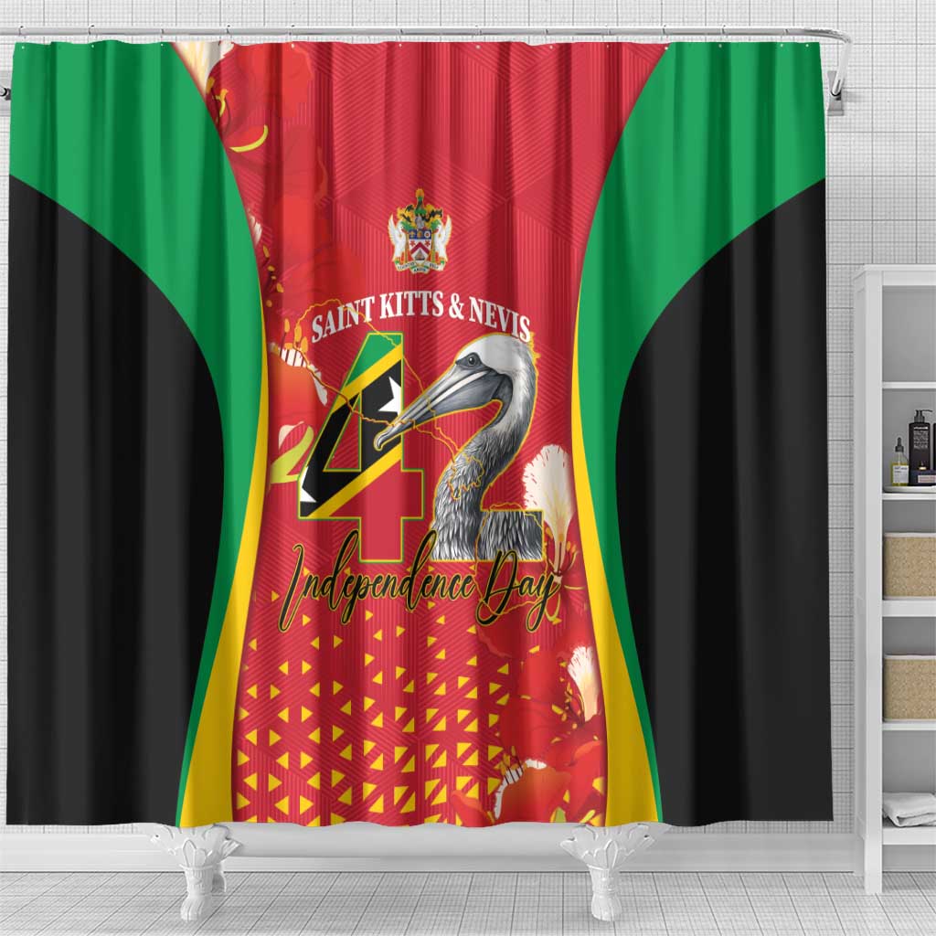 Saint Kitts and Nevis Shower Curtain Pelican 42nd Independence Anniversary - Wonder Print Shop