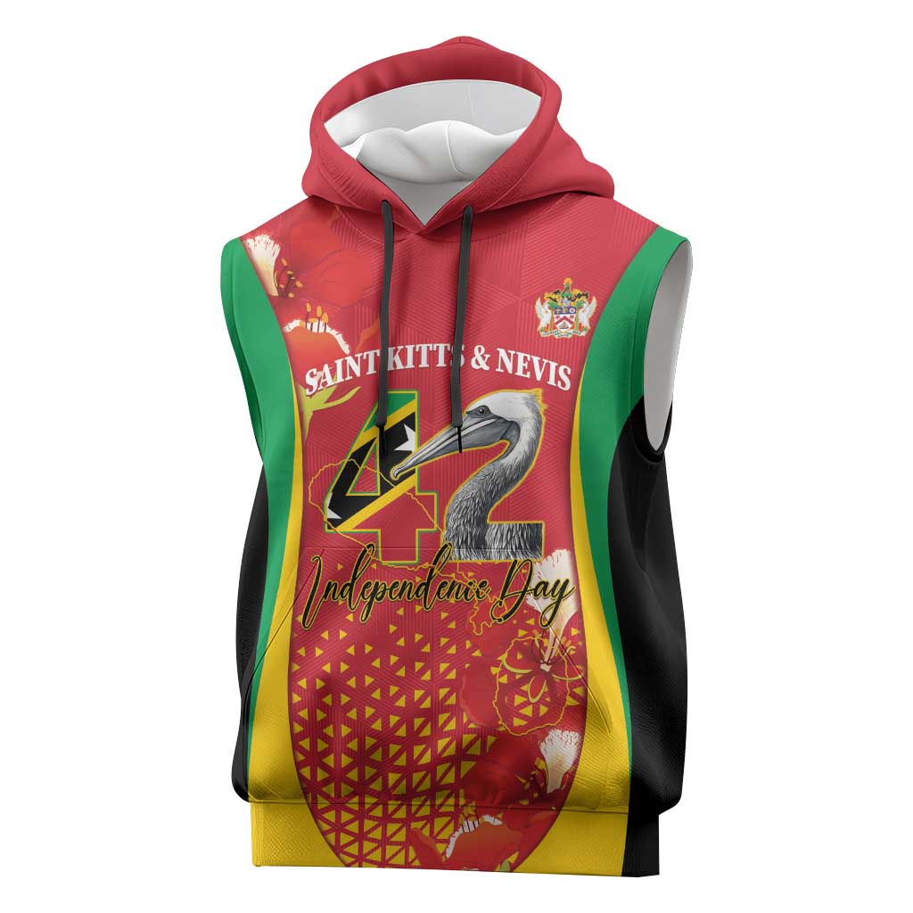 Personalized Saint Kitts and Nevis Sleeveless Hoodie Pelican 42nd Independence Anniversary - Wonder Print Shop